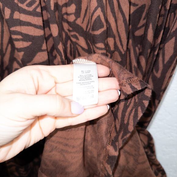 Michael Kors Brown Leaf Patterned Swing Midi Dress Size XS - Picture 5 of 5